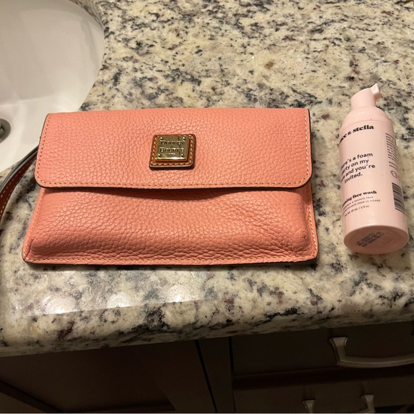 Dooney & Bourke Pink Leather Clutch with Gold Hardware